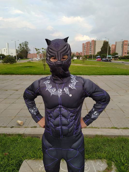 Disfraz Black Panther para niños – Traje acolchado con músculos y máscara
